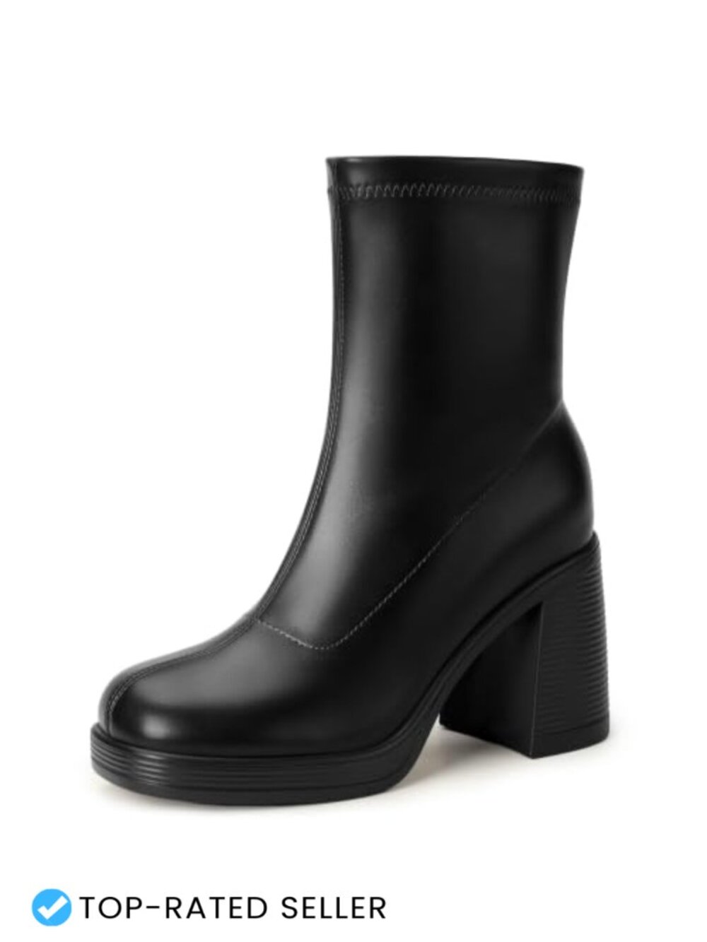 Platform Gogo Ankle Boots Chunky Heel Square Toe Zip-Up Booties